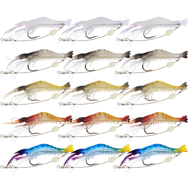 Goture Soft Lures Shrimp Bait Set Kit Lots for Freshwater Trout Bass Salmon 15pcs - Image 1